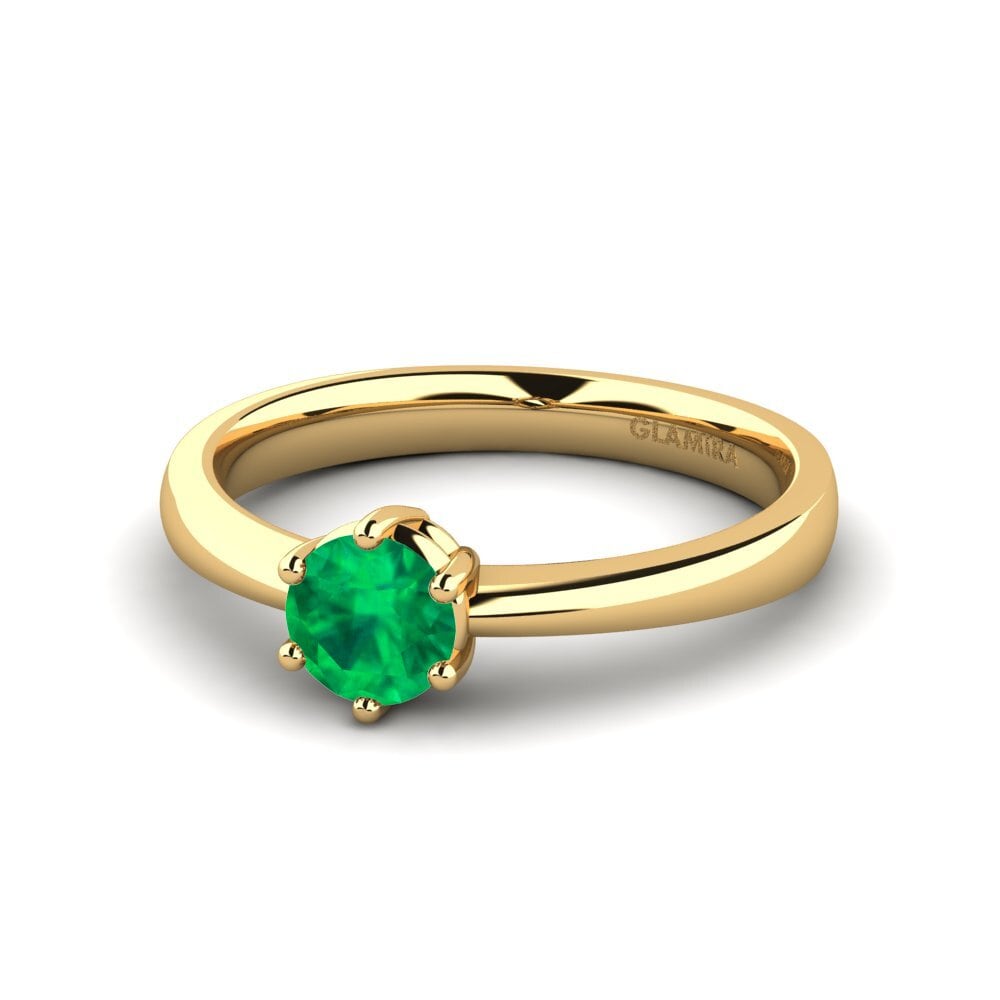 Classic Solitaire Emerald 9ct Yellow Gold Rings