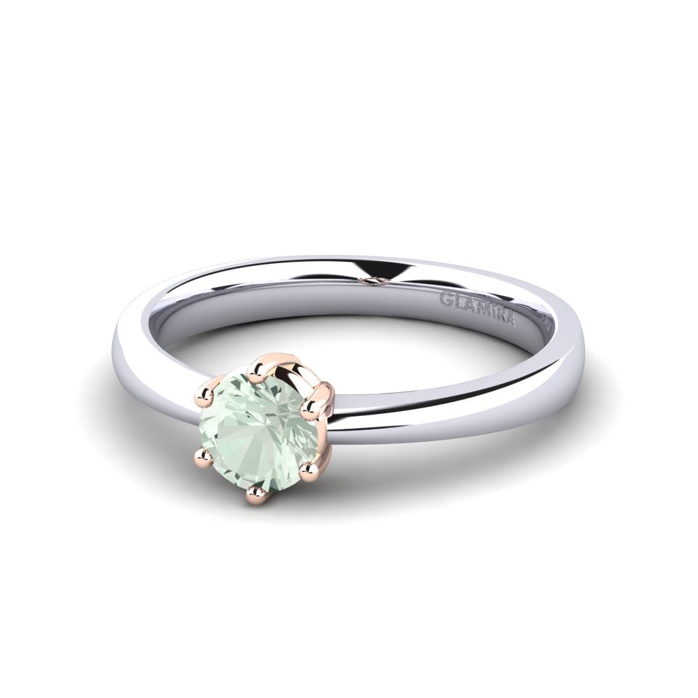 Classic Solitaire Green Amethyst 14ct White & Rose Gold Engagement Rings