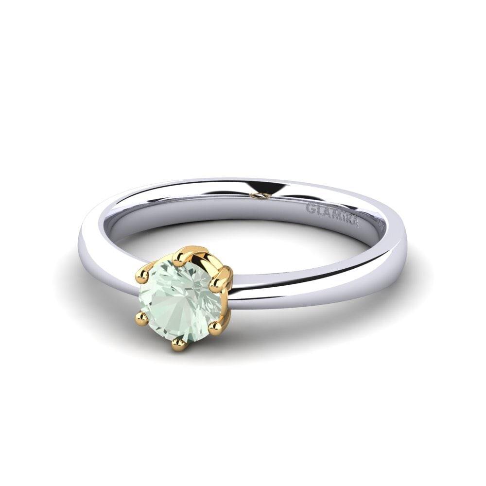 Classic Solitaire Green Amethyst 18ct White & Yellow Gold Rings