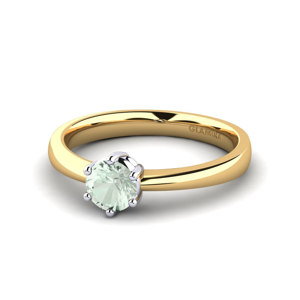Classic Solitaire Green Amethyst 18ct Yellow & White Gold Rings