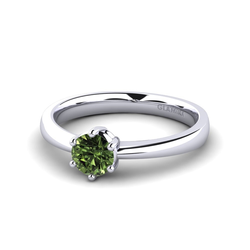 Bagues Or Blanc 14k Saphir vert Solitaires Classiques