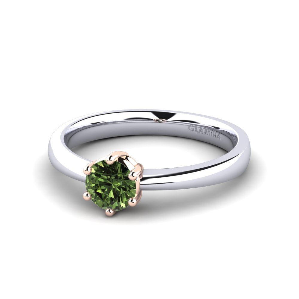 Classic Solitaire Green Sapphire 14ct White & Rose Gold Engagement Rings