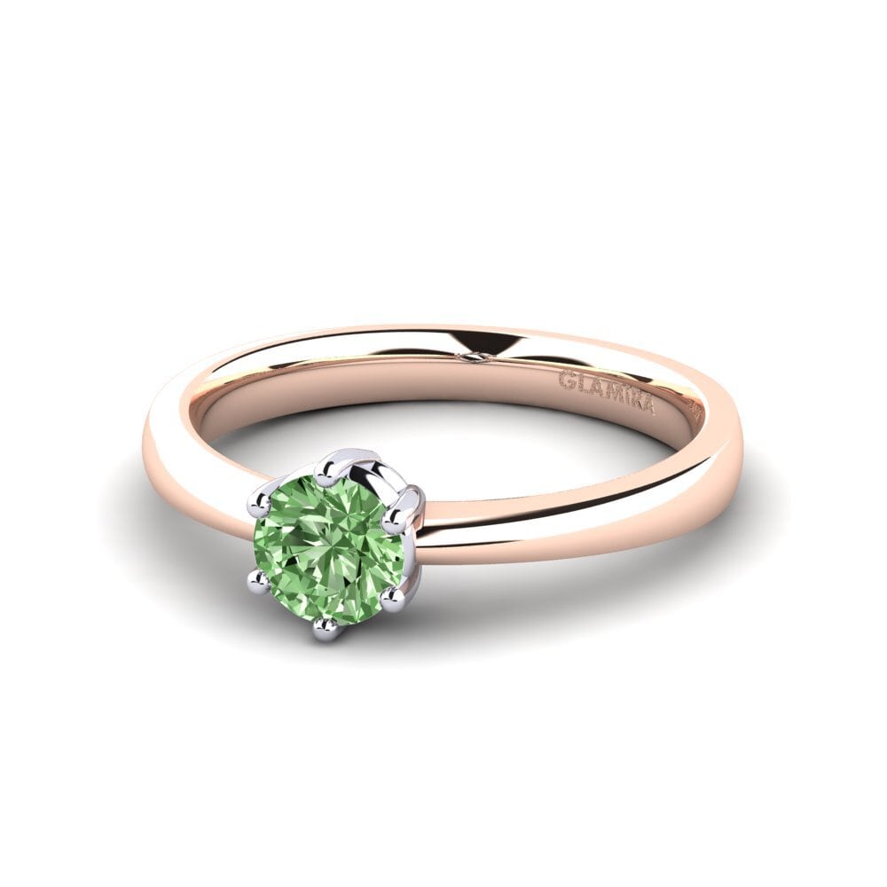 Classic Solitaire Green Diamond 14ct Rose & White Gold Engagement Rings