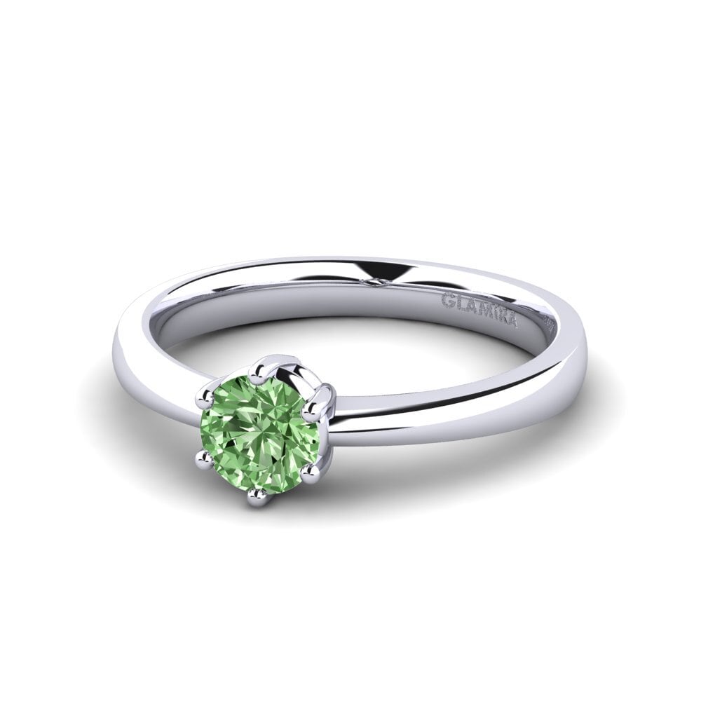 Verlobungsringe Klassischer Solitär Grüner Diamant Weiß-Silber