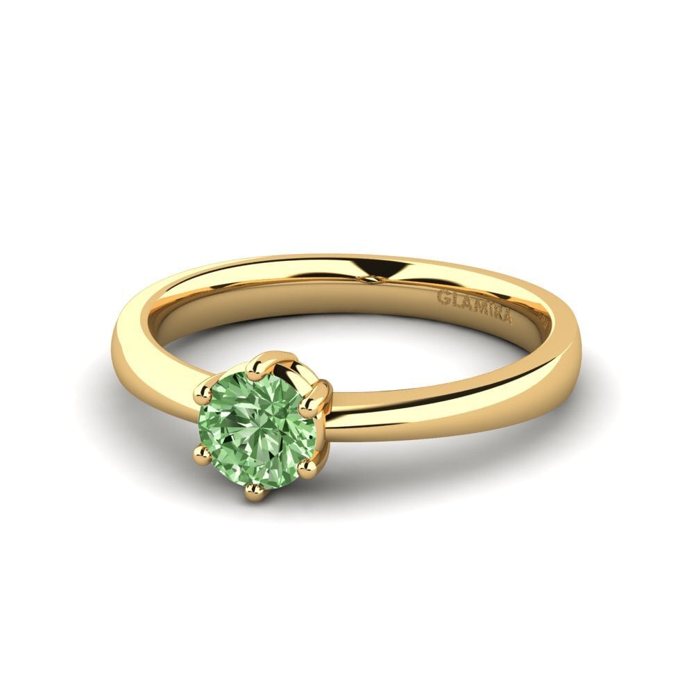 Verlobungsringe Klassischer Solitär Grüner Diamant Gelbgold 585