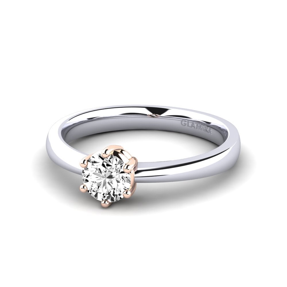 Anillos de compromiso 14k Oro Blanco / Rosa Moissanita Solitario Clásico