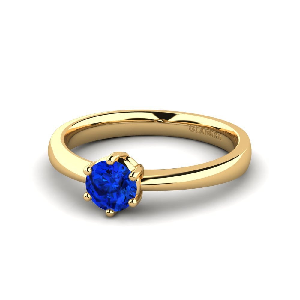 Classic Solitaire Sapphire (Lab Created) 9ct Yellow Gold Rings