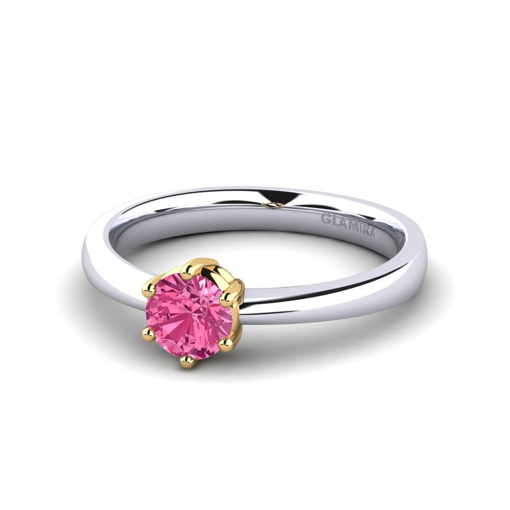 Classic Solitaire Pink Tourmaline 9ct White & Yellow Gold Rings