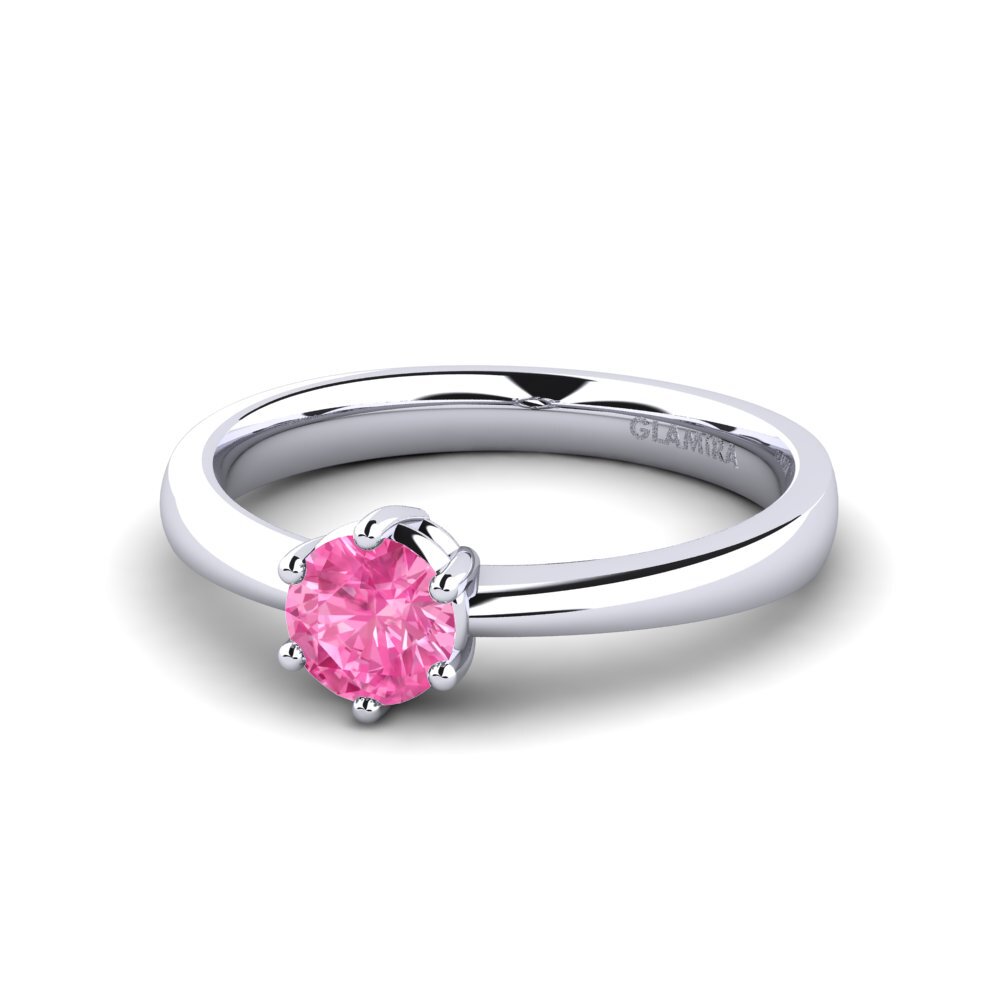 Classic Solitaire Pink Sapphire White Silver Rings