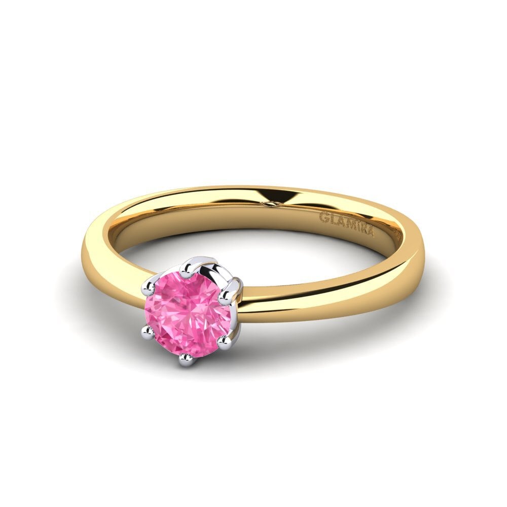 Classic Solitaire Pink Sapphire 9ct Yellow & White Gold Rings