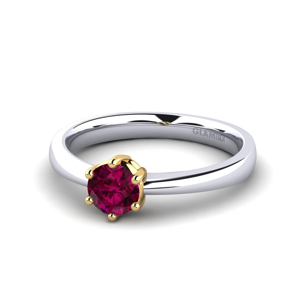Nhẫn Đính hôn Vàng Trắng-Vàng 9K Đá Rhodolite Classic Solitaire