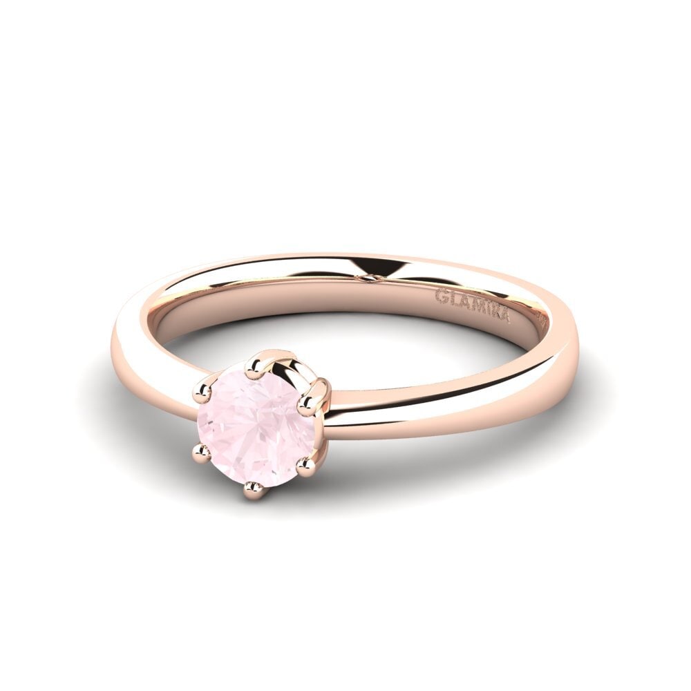 Anillos de compromiso 14k Oro Rosa Cuarzo rosa Solitario Clásico