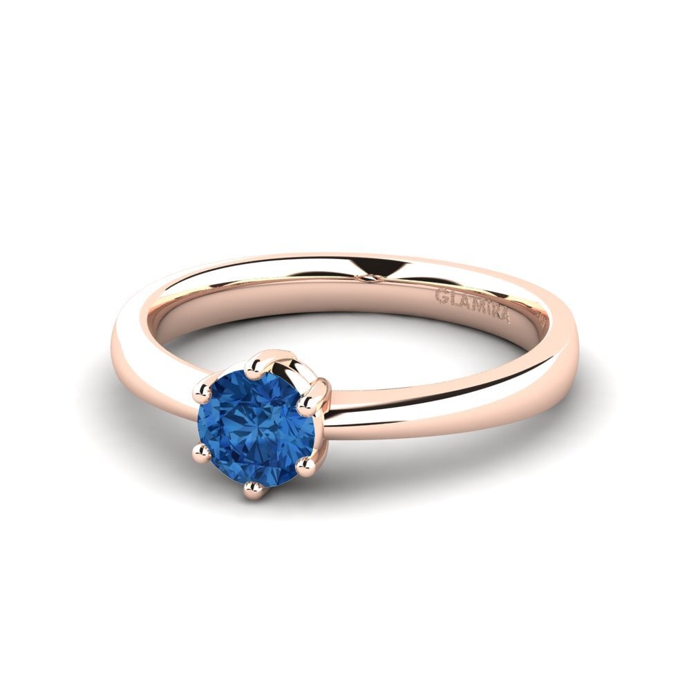 Classic Solitaire Dark Blue Zirconia 14ct Rose Gold Rings