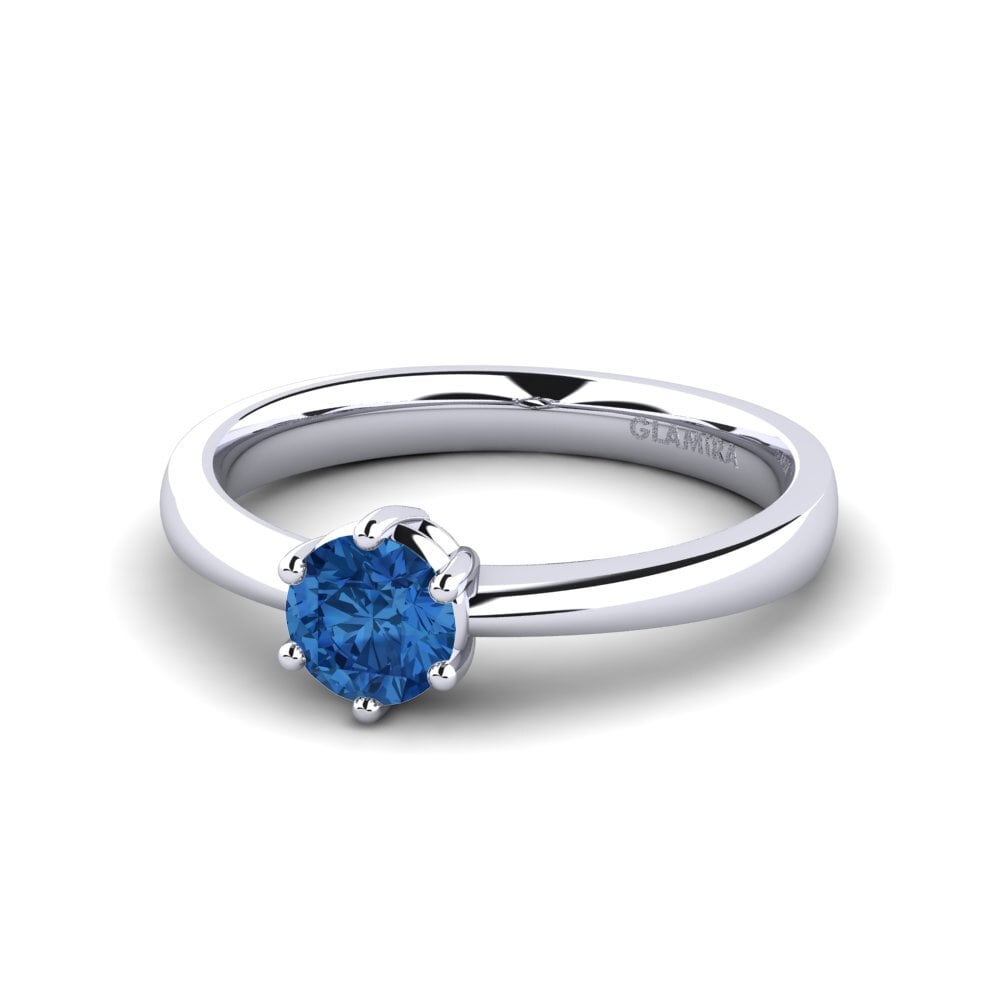 Classic Solitaire Dark Blue Zirconia 18ct White Gold Engagement Rings