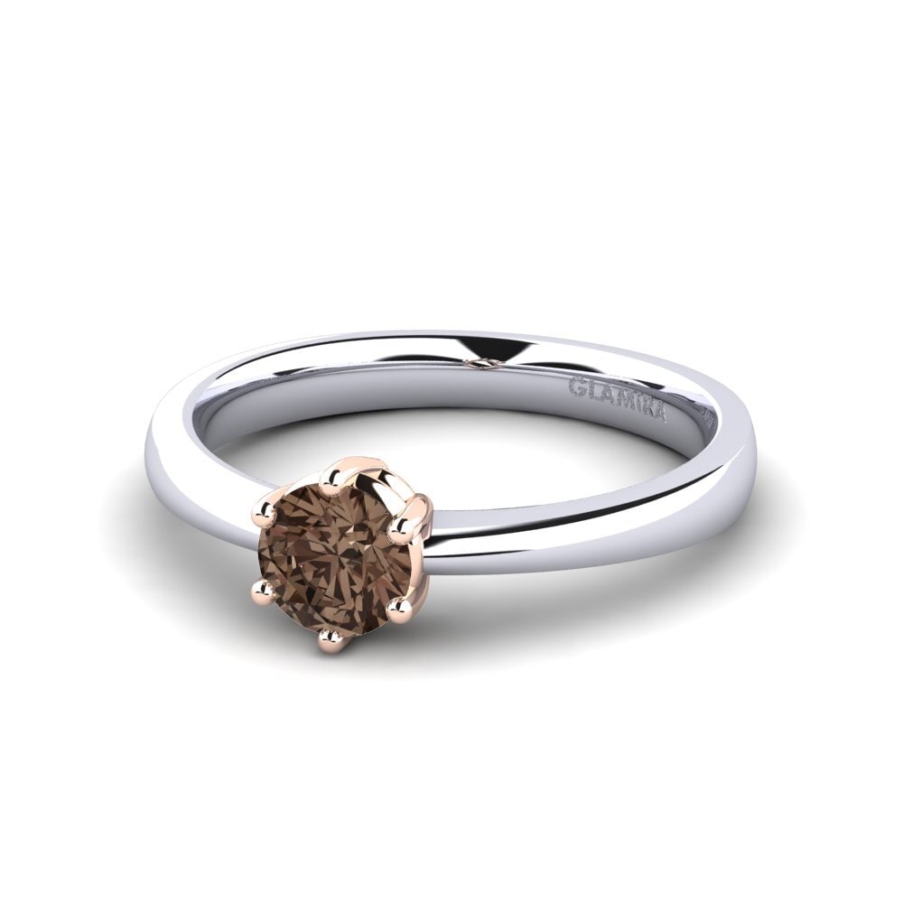 Classic Solitaire Smoky Quartz 9ct White & Rose Gold Engagement Rings