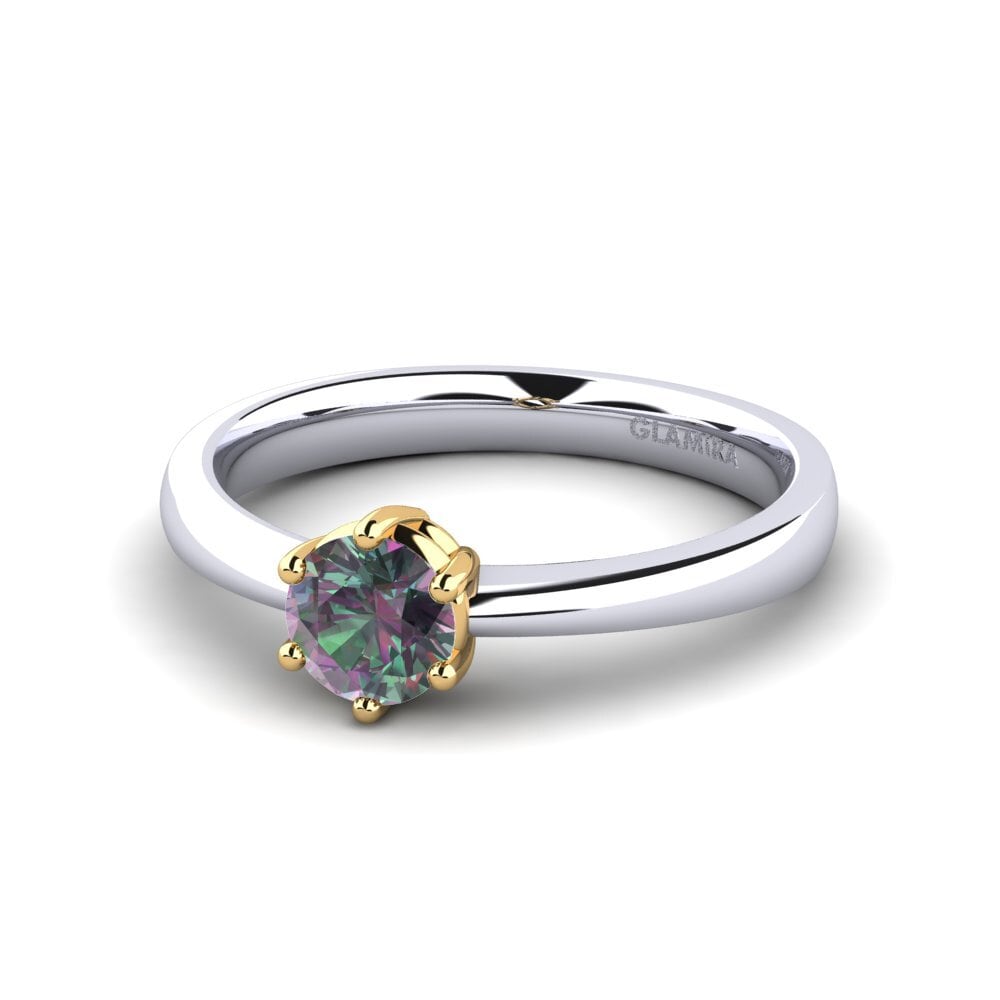14k Oro Blanco & Amarillo Topacio Místico Anillo de compromiso Belva