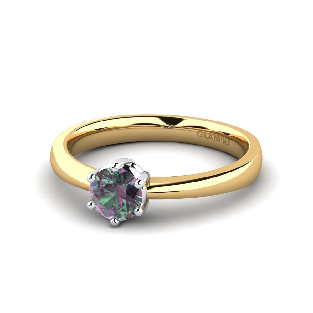 Classic Solitaire Mystic Topaz 9ct Yellow & White Gold Rings