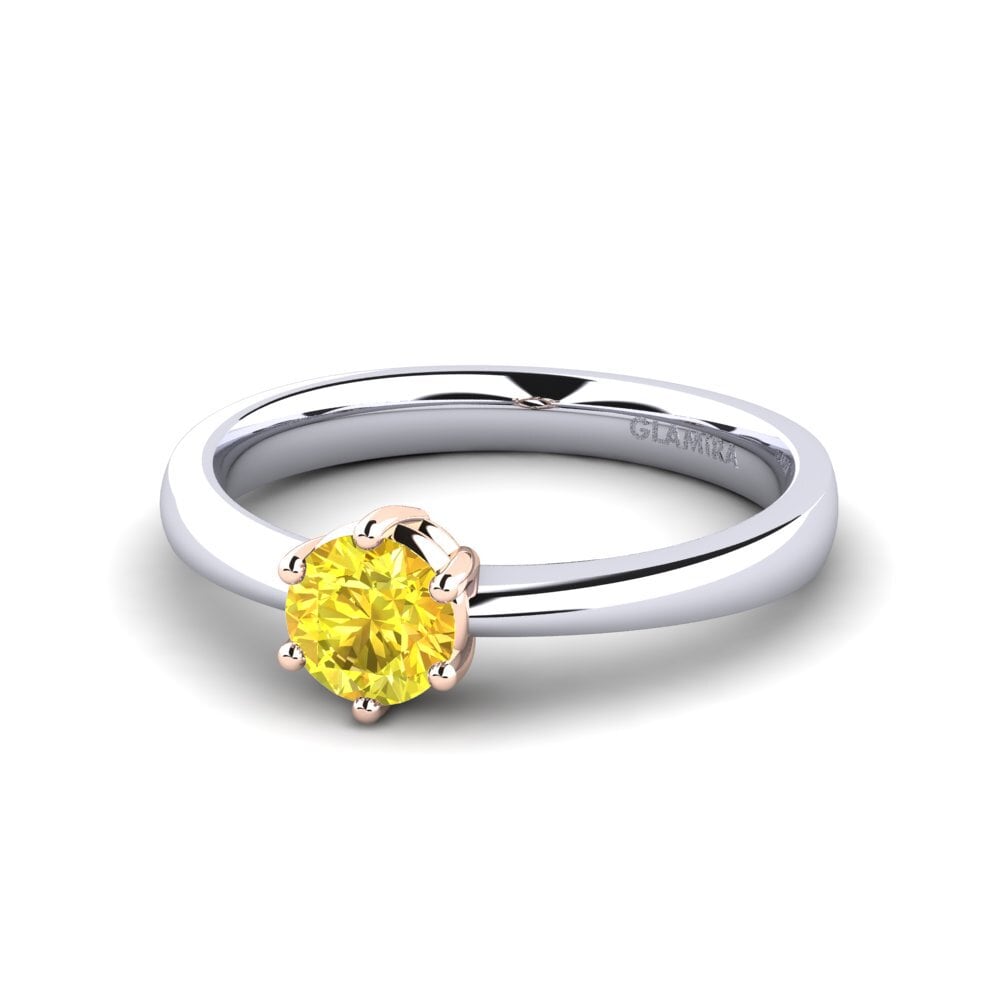Classic Solitaire Yellow Sapphire 14ct White & Rose Gold Engagement Rings