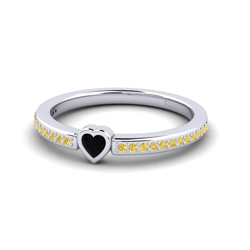 14k Oro Blanco Corazón Diamante Negro Anillo de Mujer Bourget