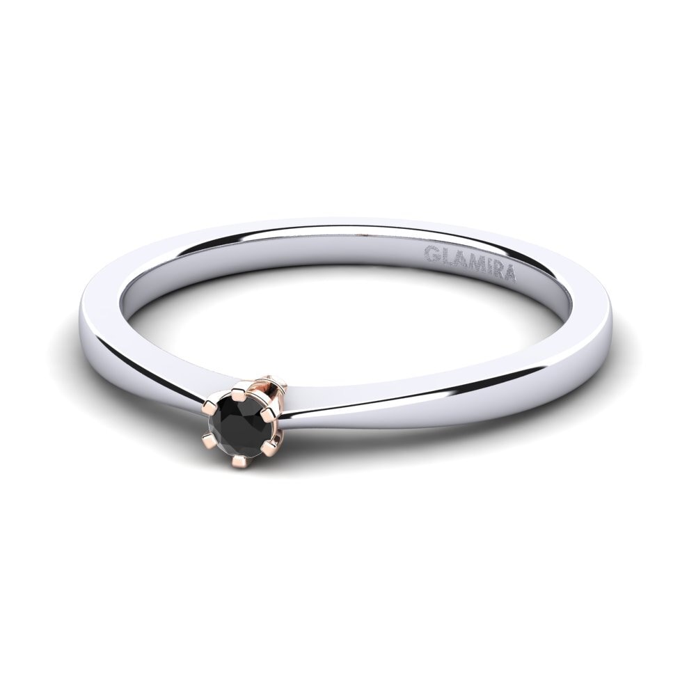14ct White & Rose Gold Black Sapphire Women's Ring Bridal Rise 0.05 crt