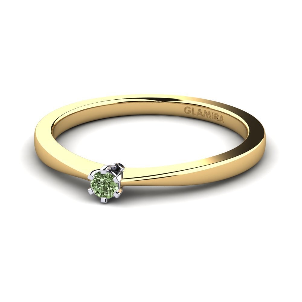 18ct Yellow & White Gold Green Diamond Women's Ring Bridal Rise 0.05 crt