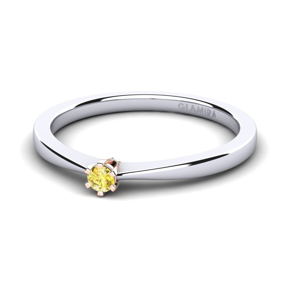 14ct White & Rose Gold Yellow Sapphire Women's Ring Bridal Rise 0.05 crt