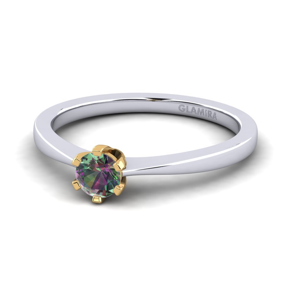 14k Oro Blanco & Amarillo Topacio Místico Anillo de compromiso Bridal Rise