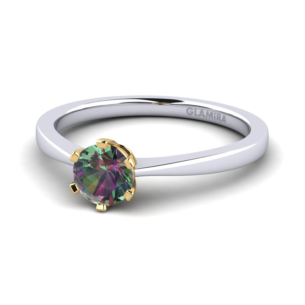 14k Oro Blanco & Amarillo Topacio Místico Anillo de compromiso Bridal Rise 0.5crt