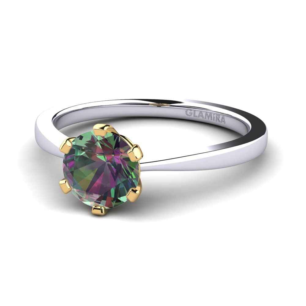 14k Oro Blanco & Amarillo Topacio Místico Anillo de compromiso Bridal Rise 1.0crt