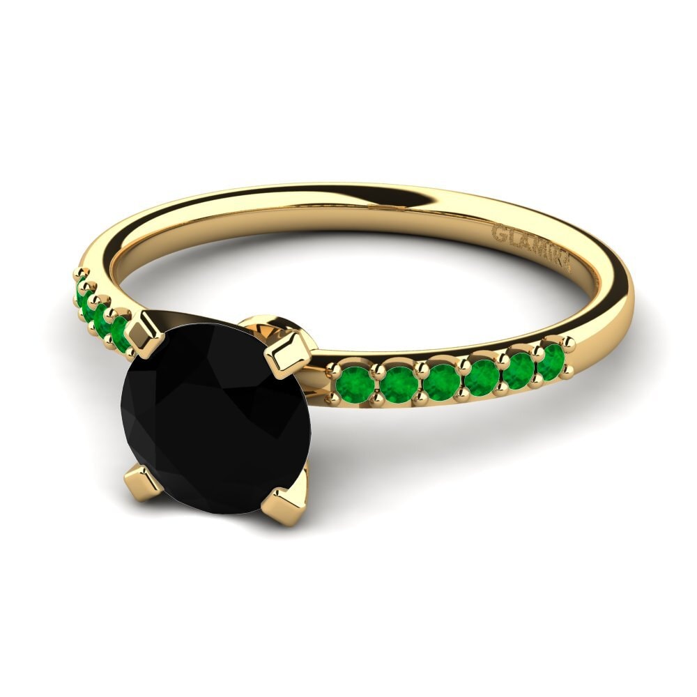 14ct Yellow Gold Black Diamond Engagement Ring Cadence