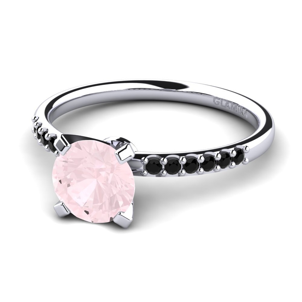 18k Oro Blanco Cuarzo rosa Anillo de compromiso Cadence