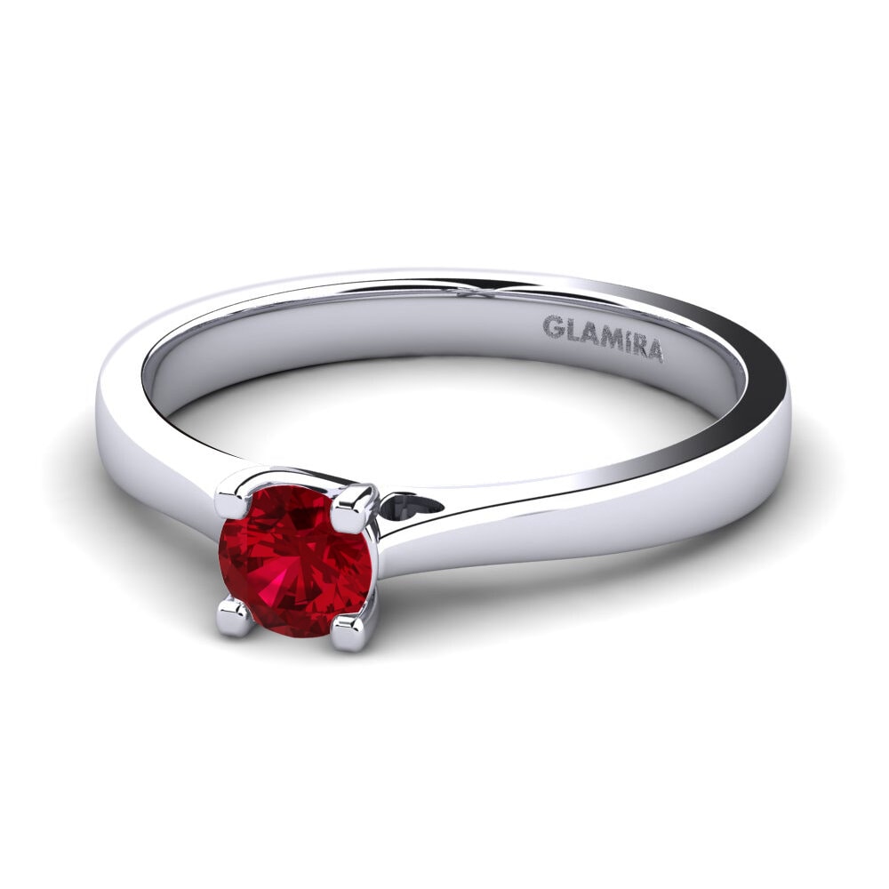 18k Oro Blanco Circonita Roja Anillo de compromiso Céline