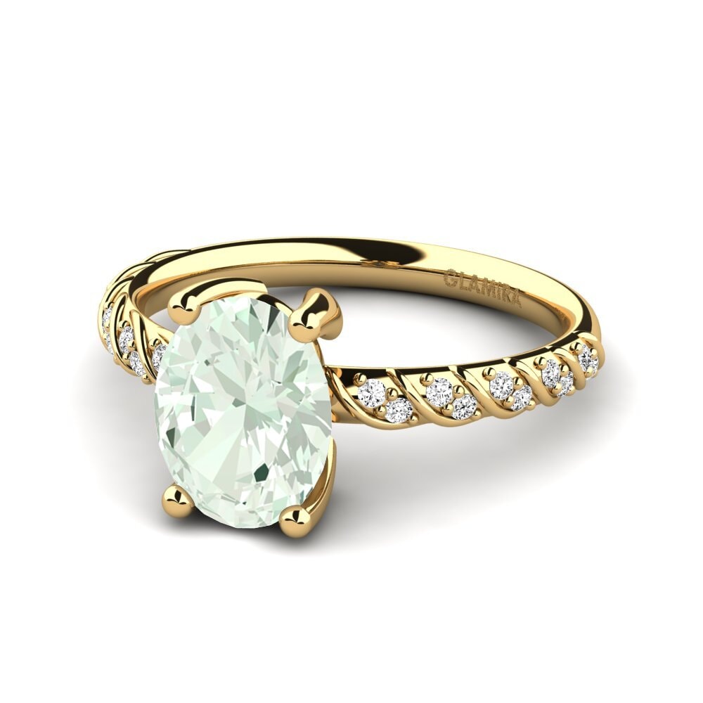 18k Oro Amarillo Amatista verde Anillo de compromiso Charleen