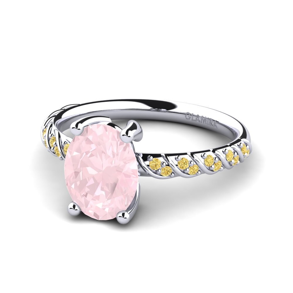 18k Oro Blanco Cuarzo rosa Anillo de compromiso Charleen