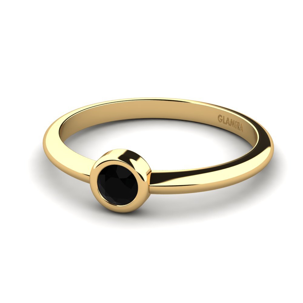 14ct Yellow Gold Black Onyx Women's Ring Clerical