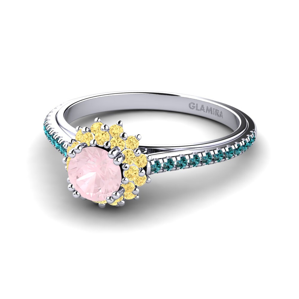 18k Oro Blanco Cuarzo rosa Anillo de compromiso Daffney