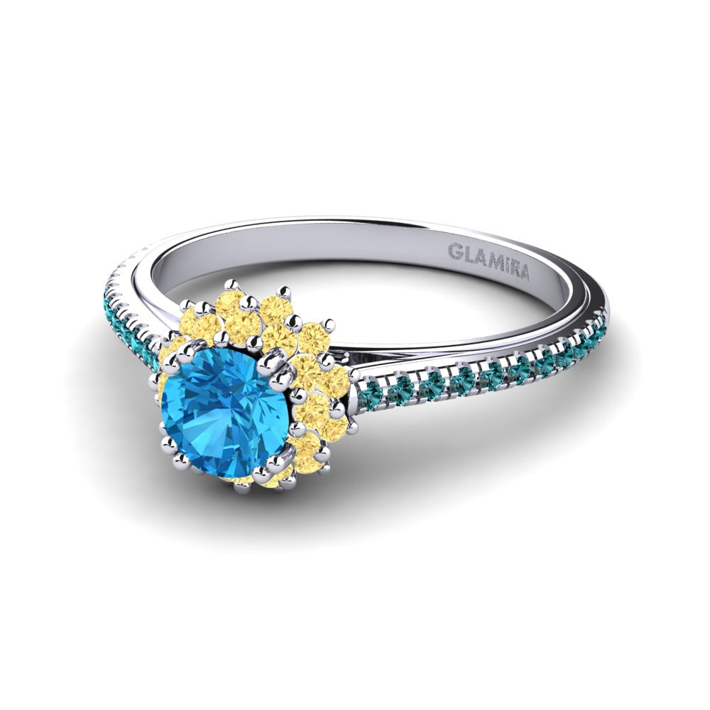 18k Oro Blanco Topacio azul Anillo de compromiso Daffney