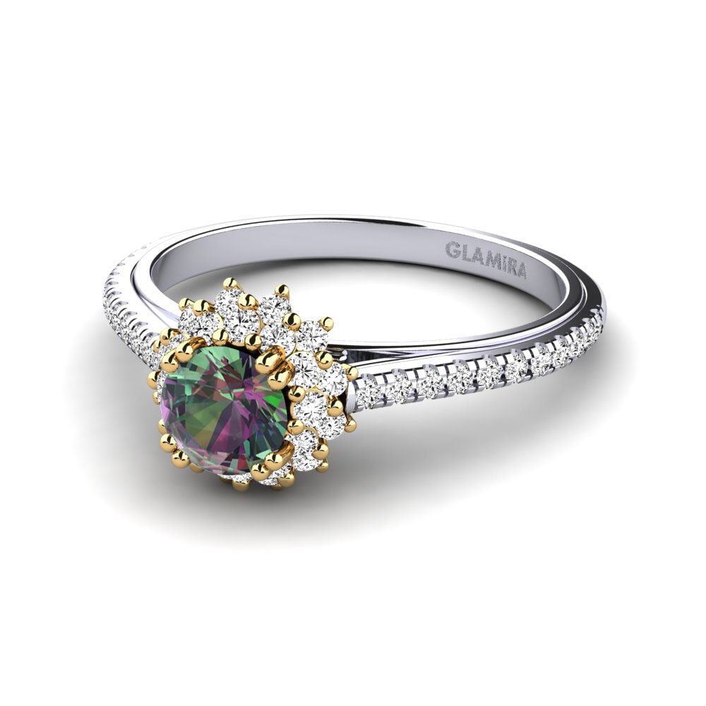 14k Oro Blanco & Amarillo Topacio Místico Anillo de compromiso Daffney