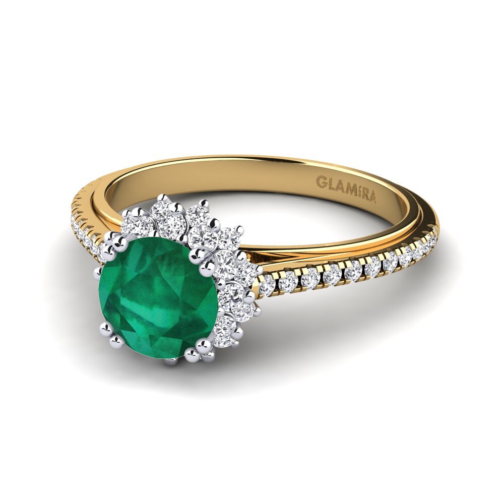 Vàng-Trắng 14K Đá Emerald / Ngọc lục Bảo Nhẫn đính hôn Daffney 1.0 crt