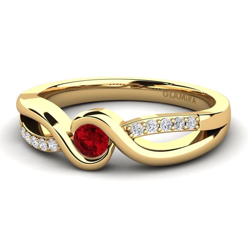 18k Oro Amarillo Circonita Roja Anillo de compromiso Dahlia