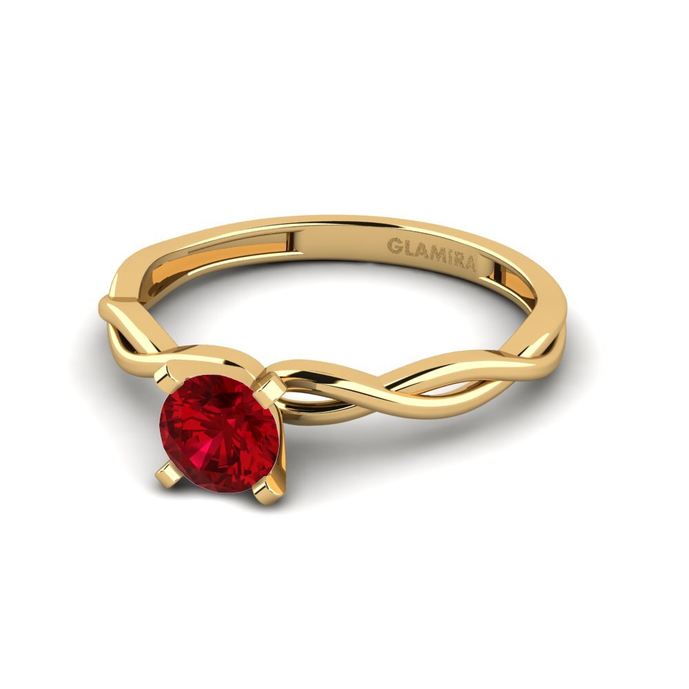 18k Oro Amarillo Circonita Roja Anillo de compromiso Despiteously
