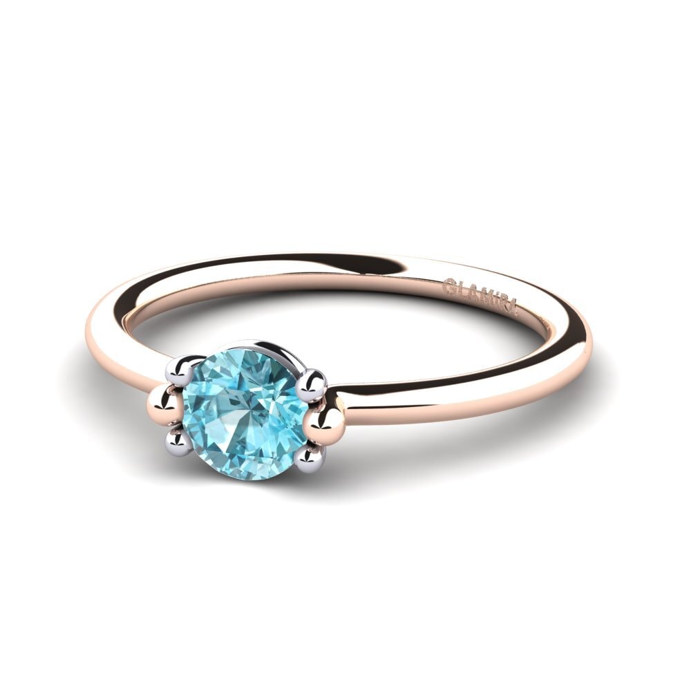 14ct Rose & White Gold Blue Zircon Women's Ring Dorotea