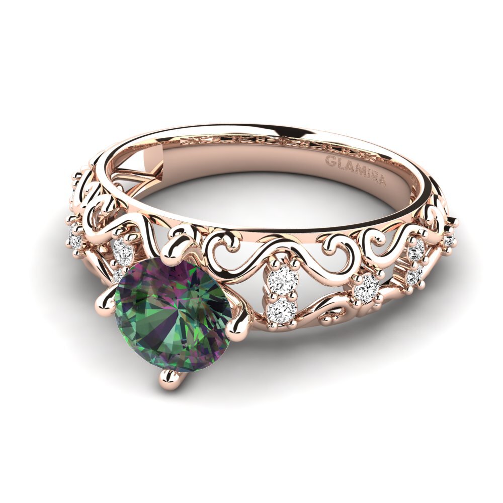 14k Oro Rosa Topacio Místico Anillo de compromiso Ebba