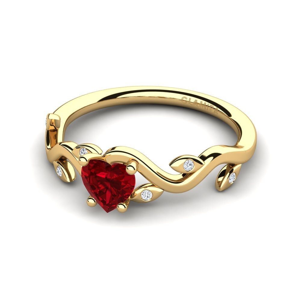 18k Oro Amarillo Circonita Roja Anillo de compromiso Efrata