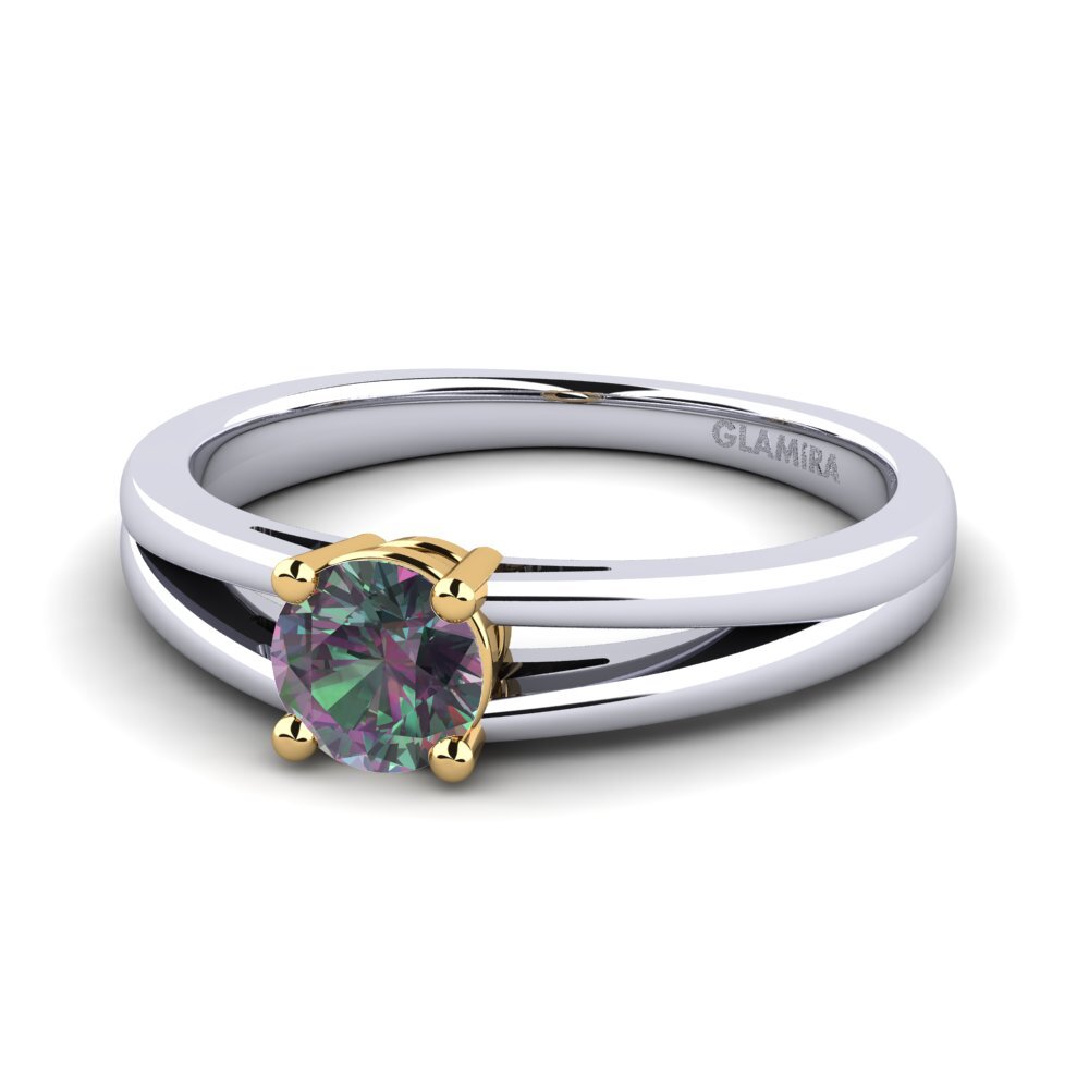 14k Oro Blanco & Amarillo Topacio Místico Anillo de compromiso Ellie 0.5crt