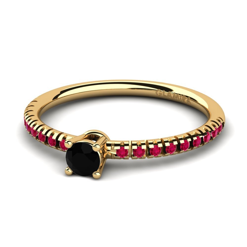 14ct Yellow Gold Black Diamond Engagement Ring Empire