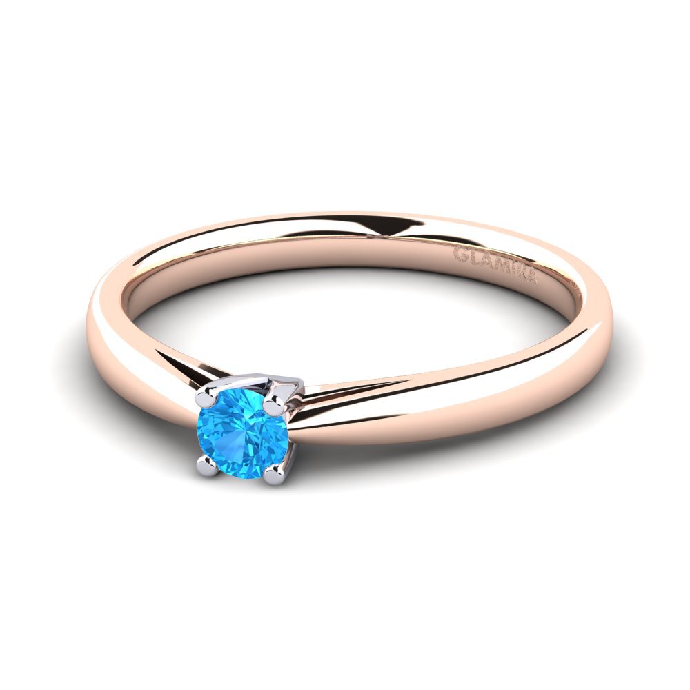 18ct Rose & White Gold Blue Topaz Women's Ring Grace 0.16 crt