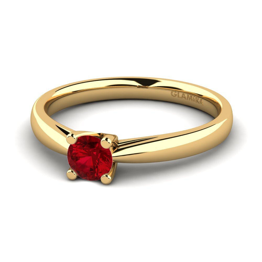 18k Oro Amarillo Circonita Roja Anillo de compromiso Grace