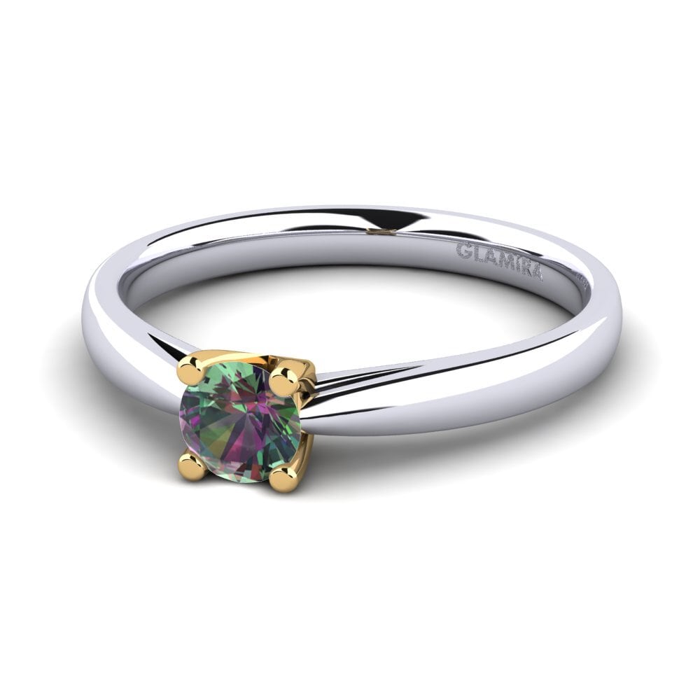 14k Oro Blanco & Amarillo Topacio Místico Anillo de compromiso Grace