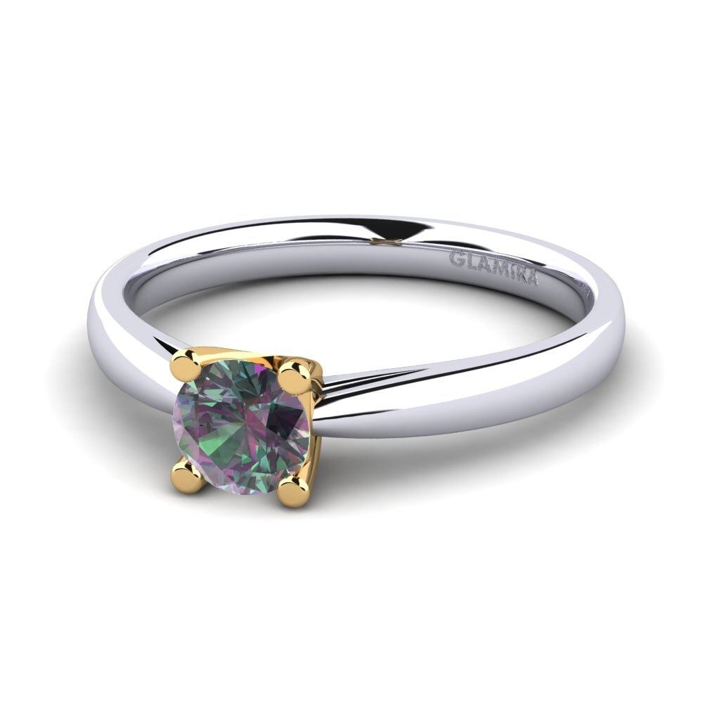 14k Oro Blanco & Amarillo Topacio Místico Anillo de compromiso Grace 0.5crt